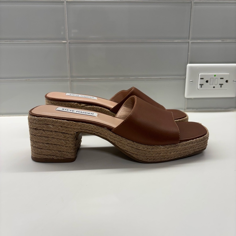 Steve Madden Tan Leather Espadrille Mules